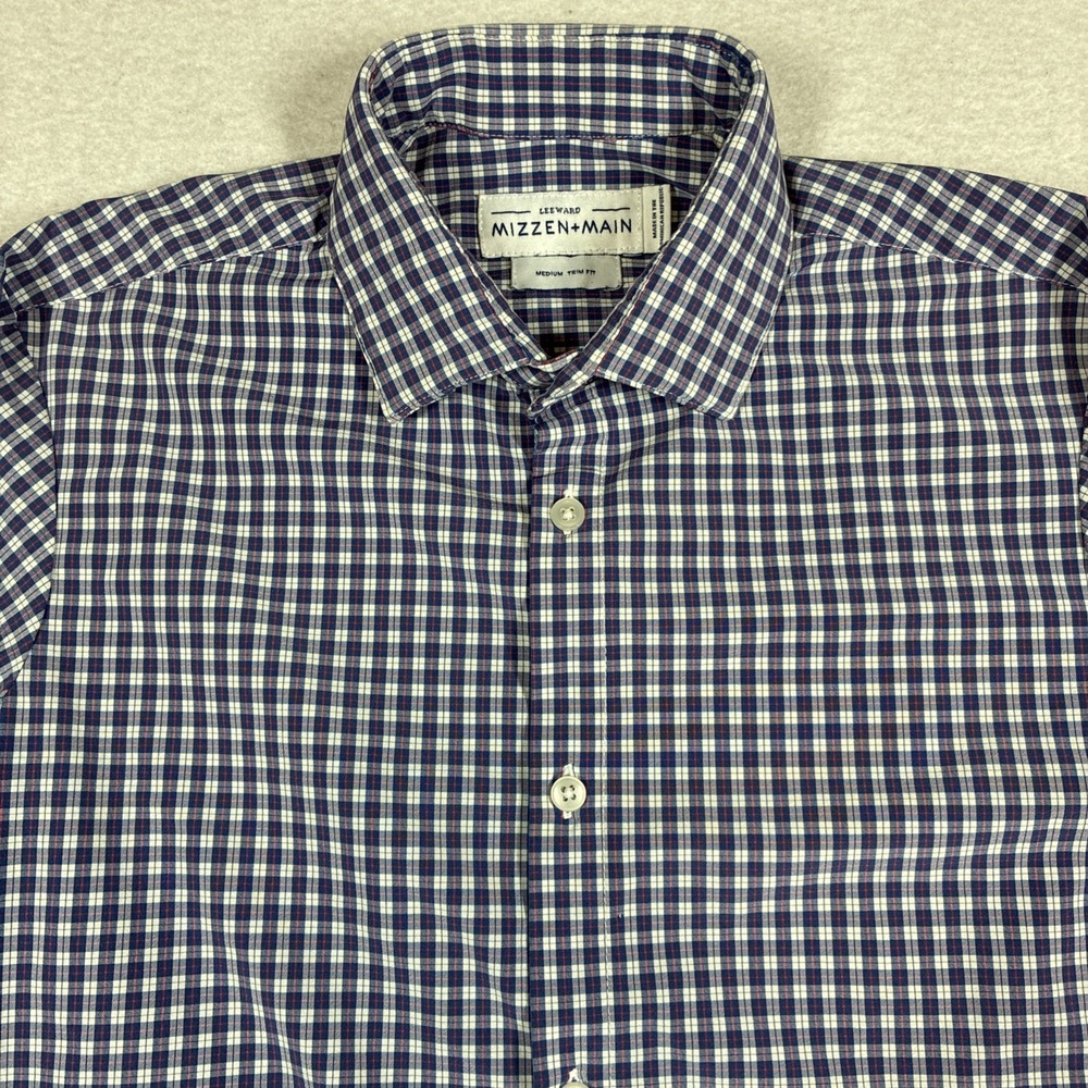 Mizzen + Main Leeward Medium Trim Fit Button Down Long Sleeve Plaid Blue Red